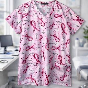 Pink Cancer Awareness Scrub Top Love Faith very good nurse scrubs Large